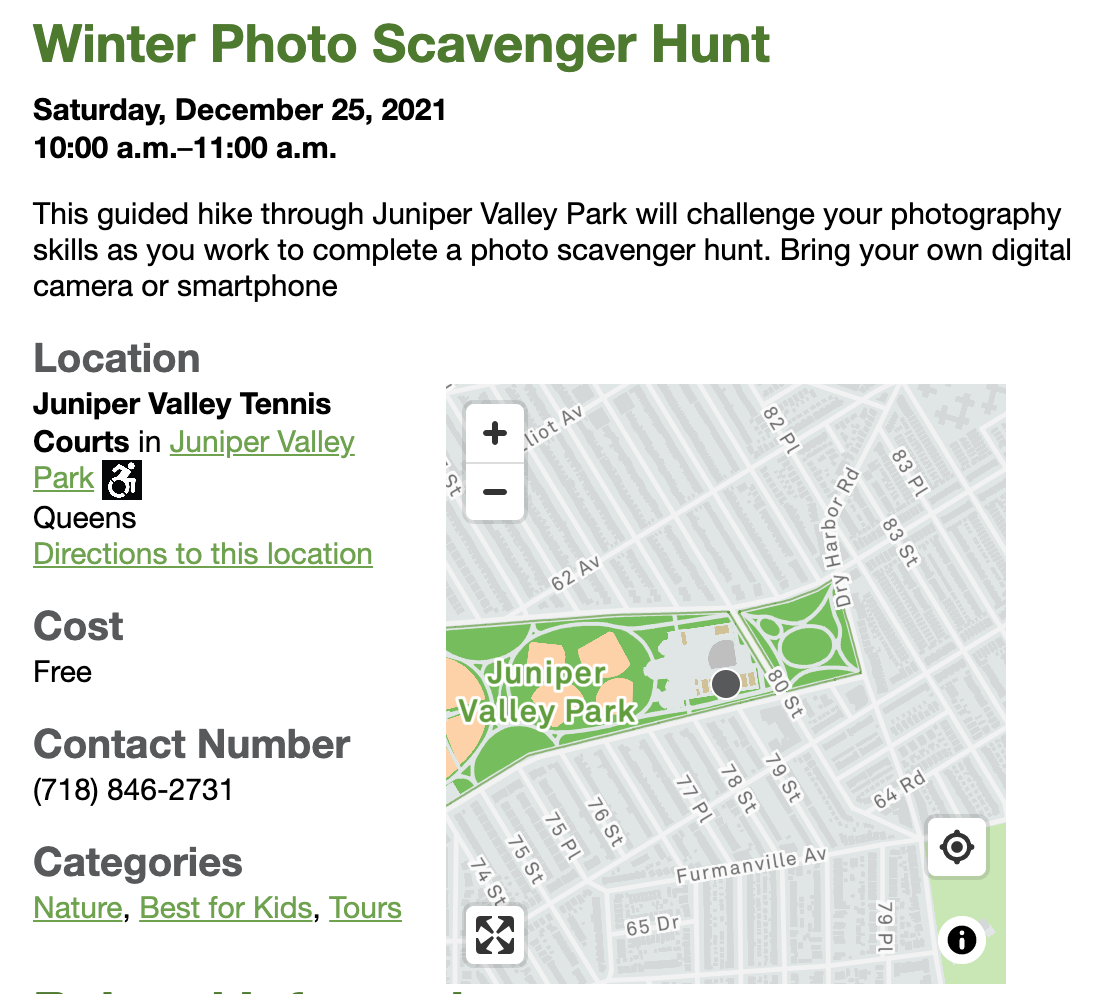 NYC Parks sponsoring Christmas Day photo scavenger hunt at Juniper Valley Park