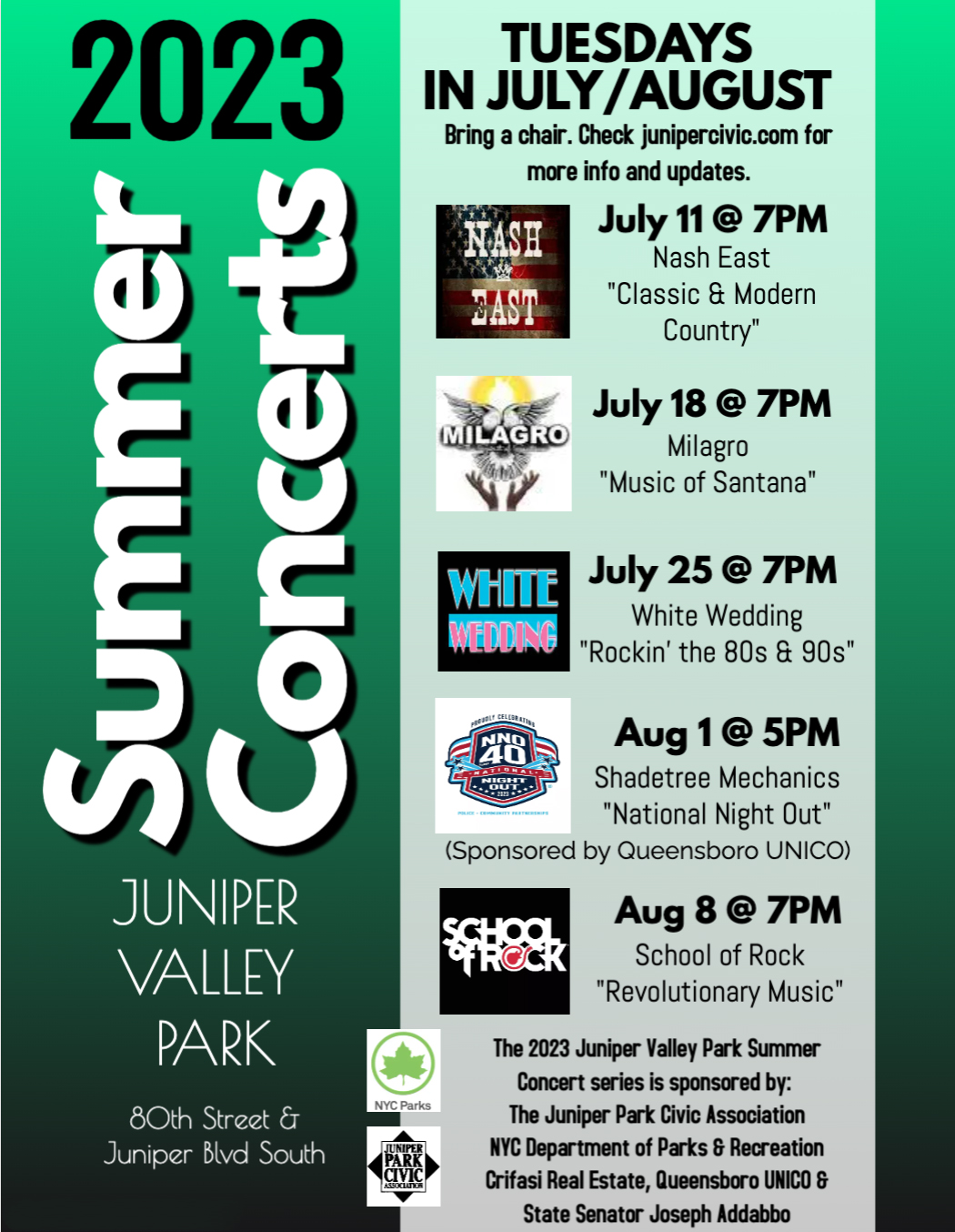 Juniper Valley Park Summer Concert lineup