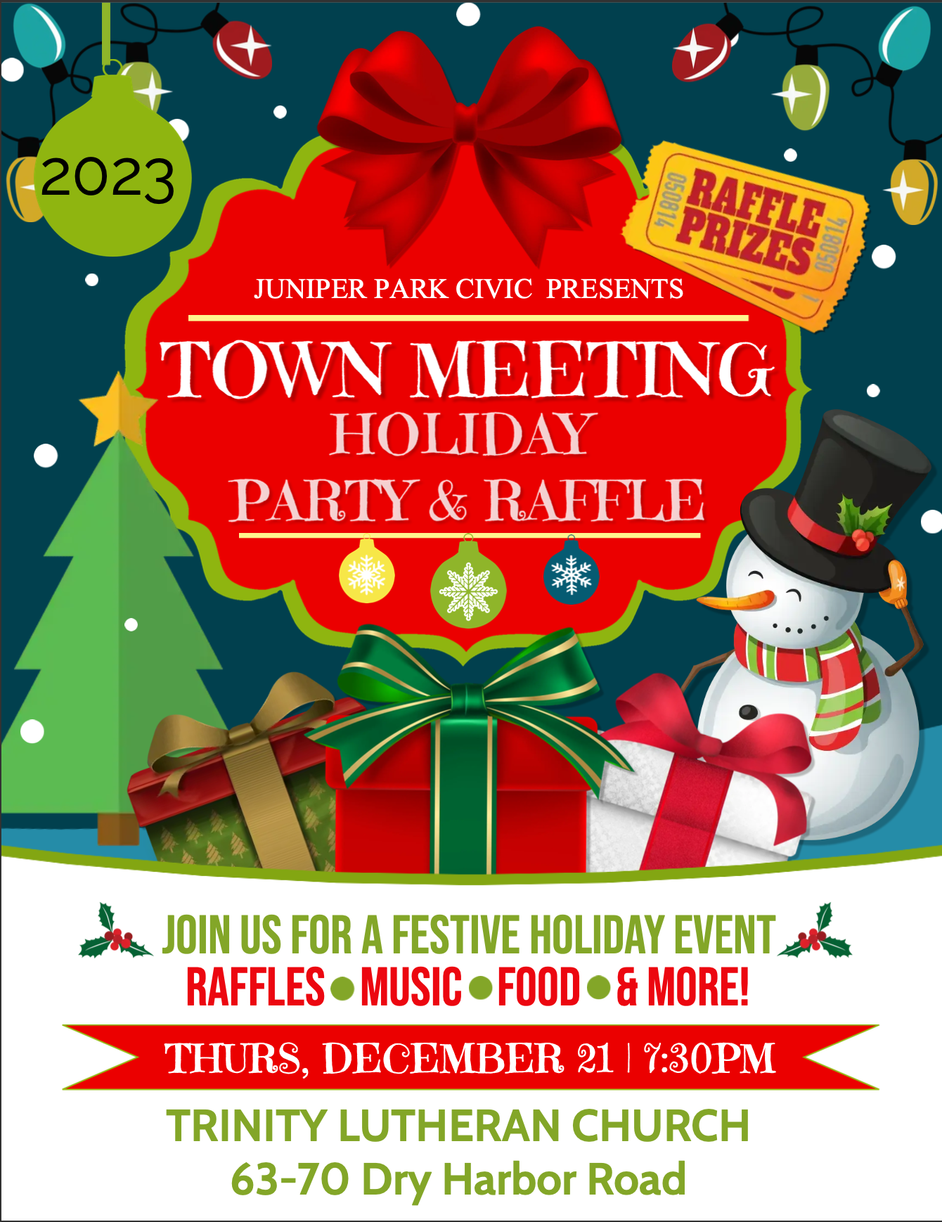 Holiday Party and Raffle moved to Trinity Lutheran Church