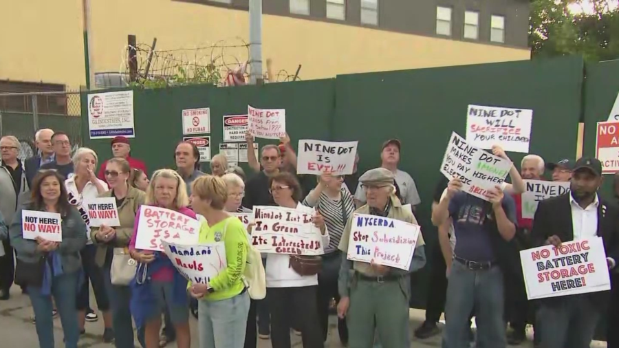 ‘Not Here’: Middle Village residents rally against battery storage