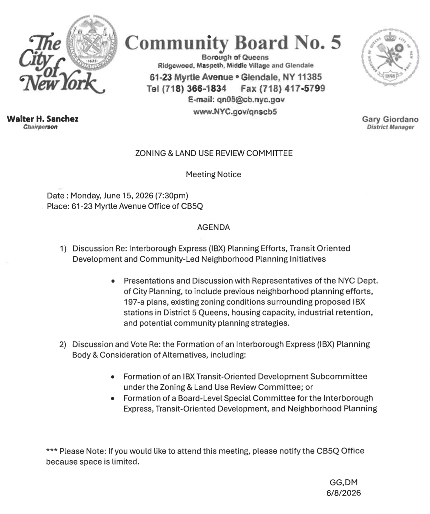 Community Board 5 IBX Zoning Meeting Monday