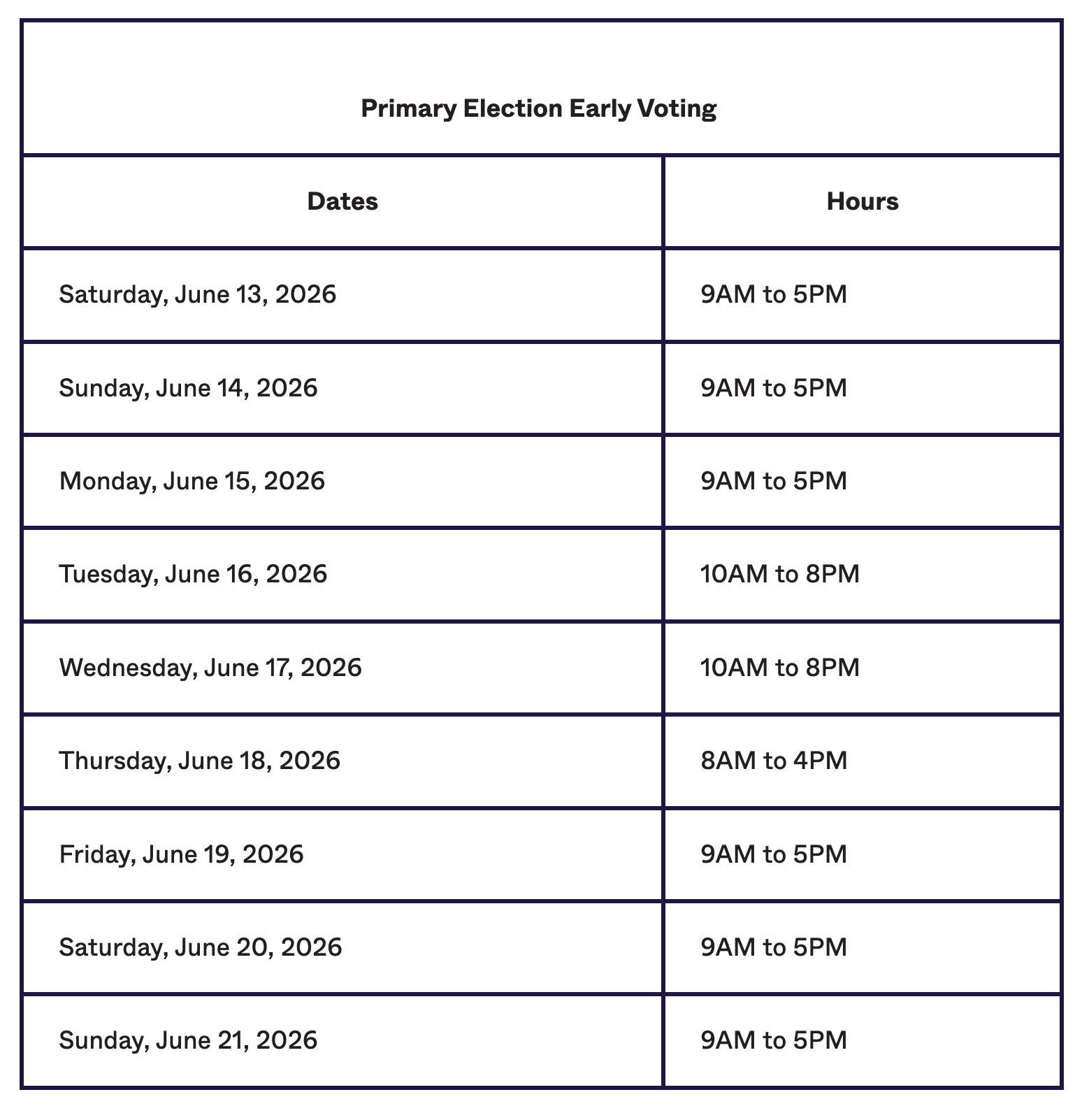 Early voting schedule for June 23 Primary