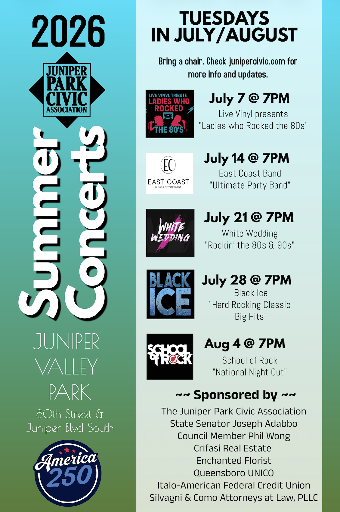 Juniper Valley Park 2026 Concert Schedule
