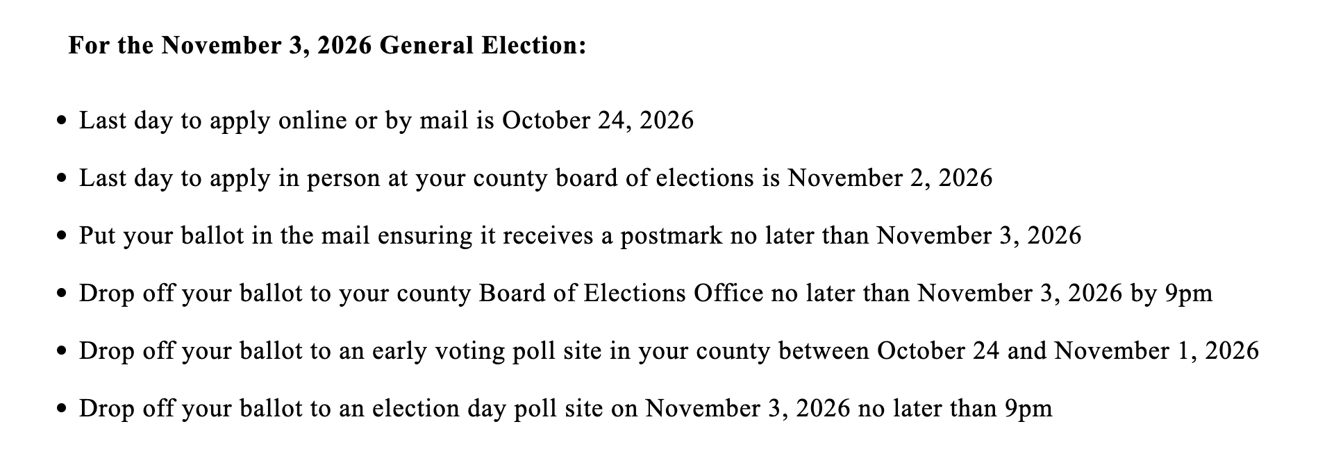 Voting deadlines for this year’s general election